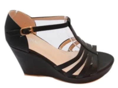 Sandales compensées noires avec multi-brides