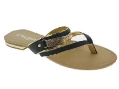 Jolies sandales noires avec motif chaîne dorée