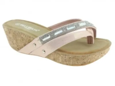 Sandales champagne avec double bride ornées de strass