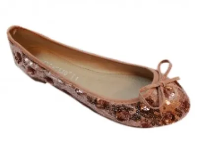 Ballerines champagne agrémentées de sequins avec nœud devant