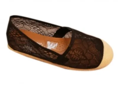 Espadrilles noires dentelles avec renfort et semelle en corde