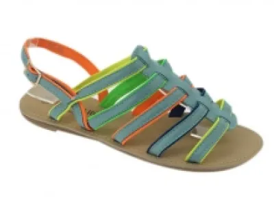 Sandales bleues façon tropézienne avec doublure multicolore