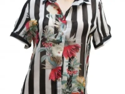 Chemise à rayures imprimée fleurie