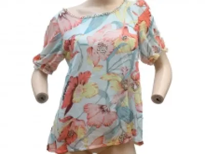 Top imprimé fleuri avec chaînette sur le col