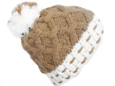 Bonnet femme pur acrylique en crochet avec pompons bicolores