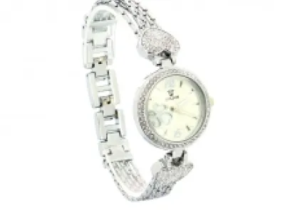 Montre bijou incrustée de strass avec motif cœur sur le bracelet