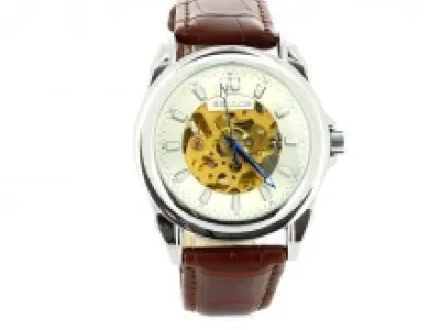 Montre automatique pour homme avec cadran rond doré transparent