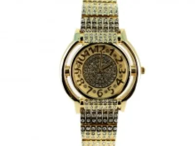 Montre bijou dorée incrustée de strass