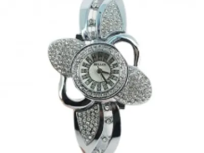Montre bijou argenté motif fleur avec strass