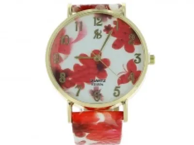 Montre-bracelet dorée imprimée fleuri
