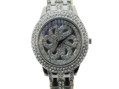 Montre incrustée de strass avec motif fleur
