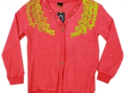 Pull chiné pur coton orné de dentelle à perles