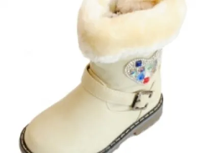 Bottines enfants avec fausse fourrure et motif cœur en strass