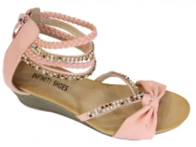 Sandales spartiates compensées filles avec strass et nœuds