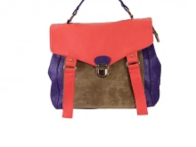 Sac à main forme cartable en trois tons
