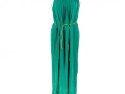 Robe plissée longue avec ceinture et bretelles