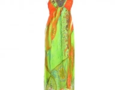 Robe de soirée imprimée fantaisie avec col V orné de perles