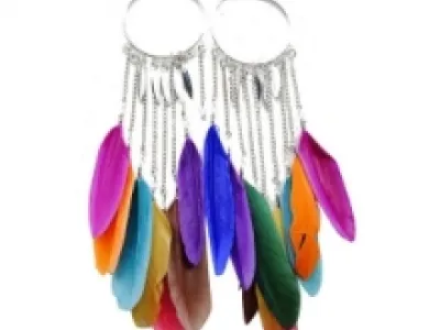 Boucles d’oreilles pendantes avec chainette et plumes
