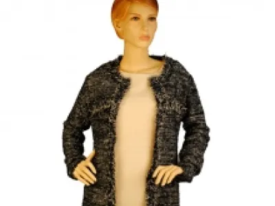 Pull chiné ouvert bordé de fausse fourrure