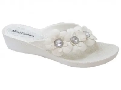 Sandales compensées ornées de fleurs à strass