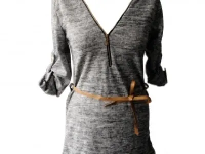 Pull chiné avec col V zippé et ceinture