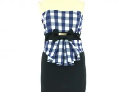 Robe bustier femme avec haut à carreau et ceinture nœud