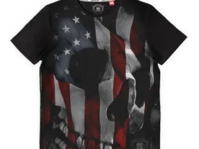 T-shirt homme imprimé drapeau américain et tête de mort