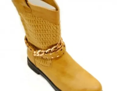 Bottines pour femme à empiècement tricot et chaînes dorées