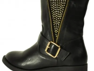 Bottines avec bride bouclée et cloutées de strass sur le côté