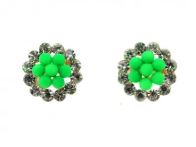 Boucles d’oreilles clips fleurs ornées de perles et strass