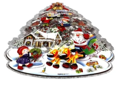 Décoration murale village en neige et père Noël à carrosse
