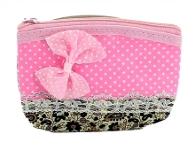 Porte-monnaie à pois décoré de dentelle avec nœud décoratif
