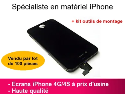 VITRE TACTILE IPHONE 4G/4S (N ou B) + ECRAN LCD SUR CHASSIS + OUTILS 