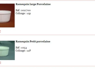 Ramequin colisage : 12p , Prix : 0.60€