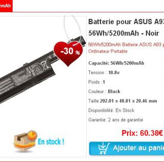 Batterie pour ASUS A93 - 56Wh/5200mAh -cbatterie