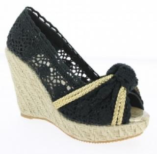 Espadrilles compensées crochet dentelle noir