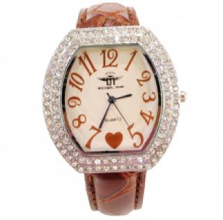 Montre pour femme à cadran ovale orné de strass et bracelet classique