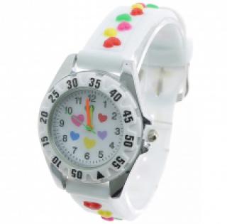 Montre analogique imprimée de cœurs multicolores