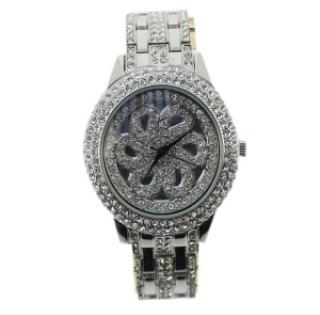 Montre incrustée de strass avec motif fleur