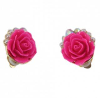 Boucles d’oreilles clips roses à perles et strass