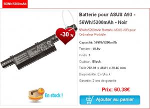 Batterie pour ASUS A93 - 56Wh/5200mAh -cbatterie