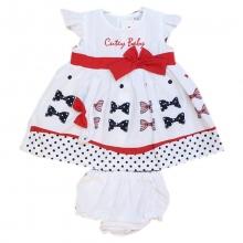 Ensemble trois pièces à pois et motif nœud pour bébé fille