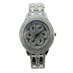 Montre incrustée de strass avec motif fleur