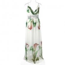 Robe longue imprimée fleurie et ornée de cristaux sur la taille