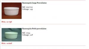 Ramequin colisage : 12p , Prix : 0.60€